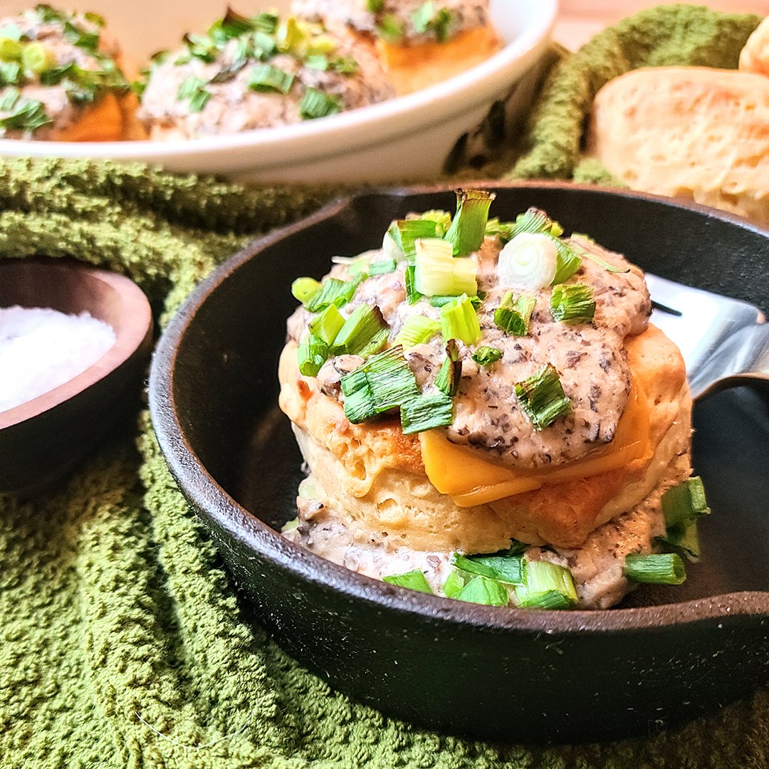 Cheesy Biscuits & Mushroom Gravy Bake