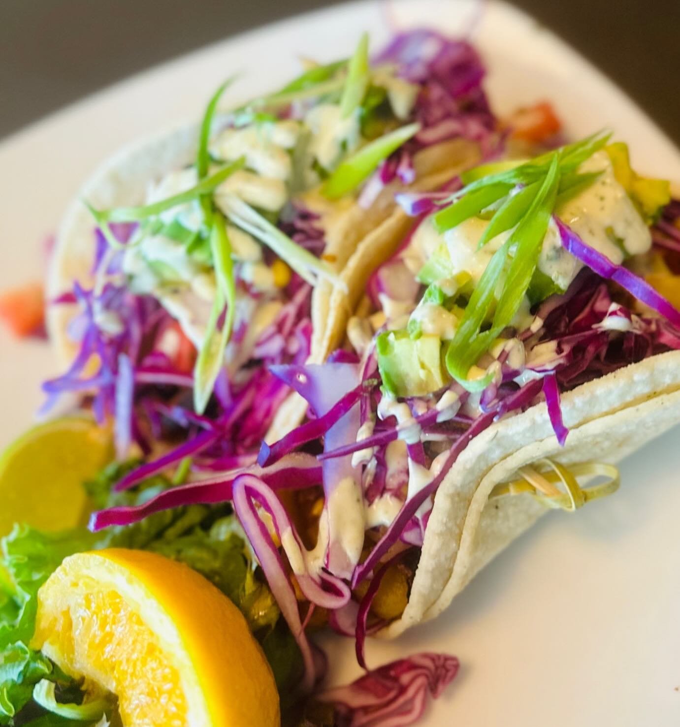 Ancho Tempeh Tacos
Grilled pineapple, coconut, black beans, roasted corn pico, red cabbage, avocado, roasted, jalape&ntilde;o ranch!
#heckyeahtacos #creativevegancuisine #ancho #vegantacos #jalapenoranch